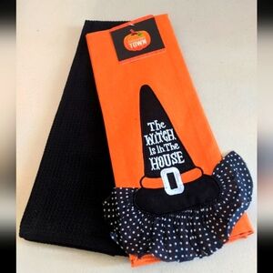 Halloween Vintage Style Kitchen Towel Decor Witchy Spooky Orange Black